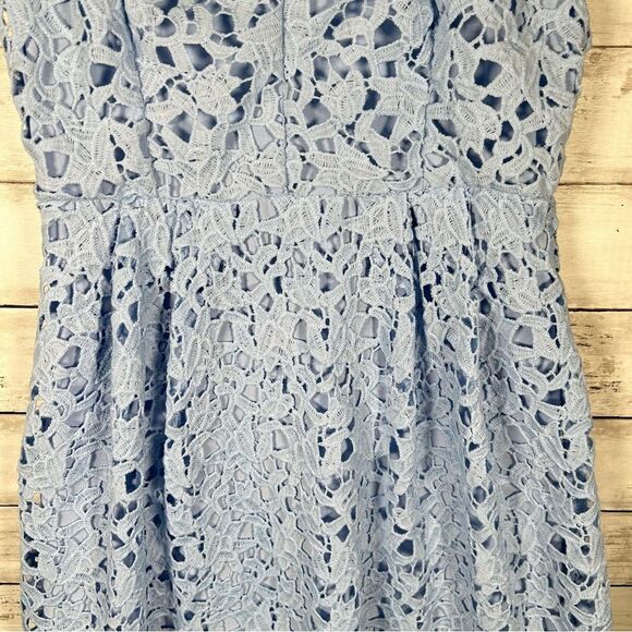 ASTR The Label Lace Overlay Blue Fit Flare Sleeveless Midi Eyelet Dress Sz M - Picture 9 of 12